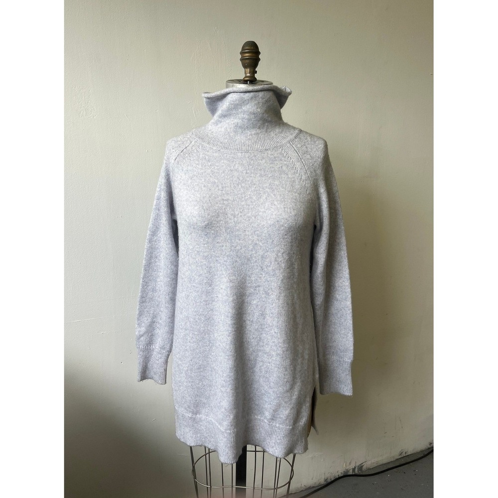 Ann Taylor Heathered Turtleneck Tunic Sweater Raglan Sleeve Side Slit Knit